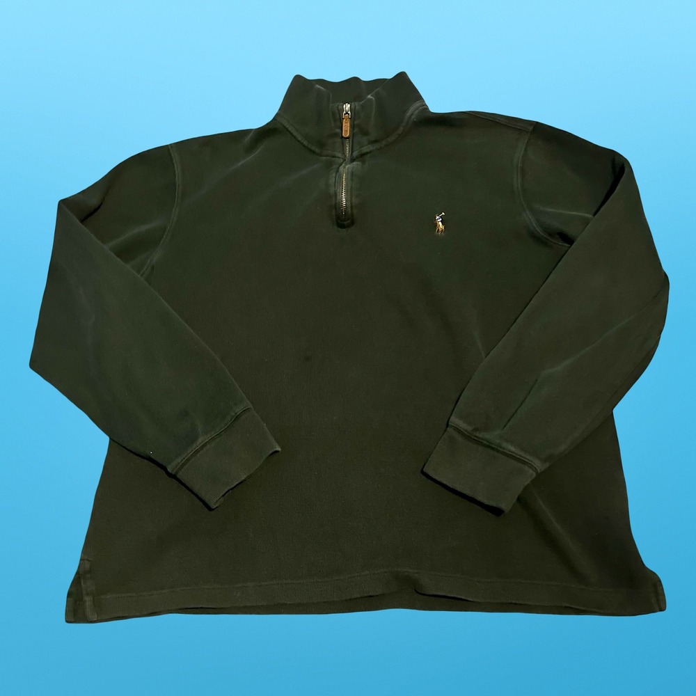 Polo Ralph Lauren Mens Estate Rib Quarter Zip Pullover Sweater Black Large